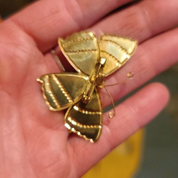 Vintage orange & yellow sparkle butterfly brooch - Picture 3 of 4
